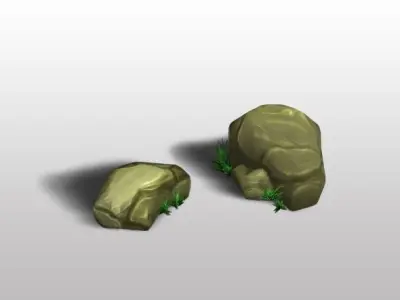 Rocks Low Poly rock with grass Low-poly 3D model