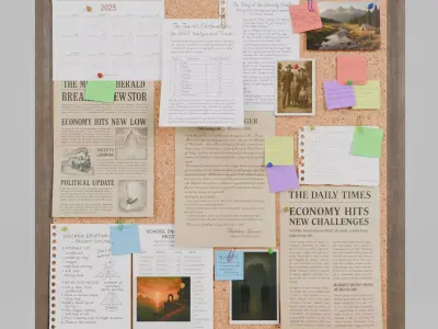 Customizable Wooden Wall Cork Board - Square Classic Pin Board Low-poly 3D model