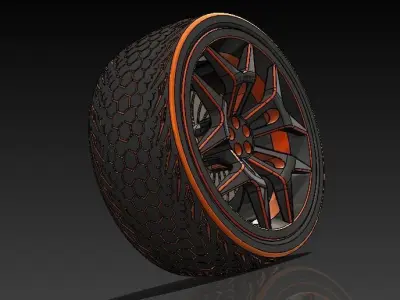 Wheel 3D model tire with honeycomb pattern 3D print model