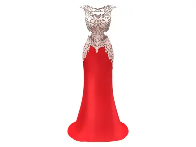 Luxury Rhinestone Satin Prom Wedding Dress Low-poly 3D model