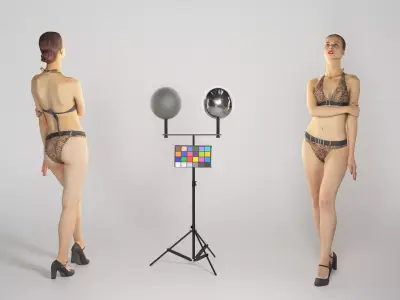 Slim pretty woman in a swimsuit looking up 218 Low-poly 3D model