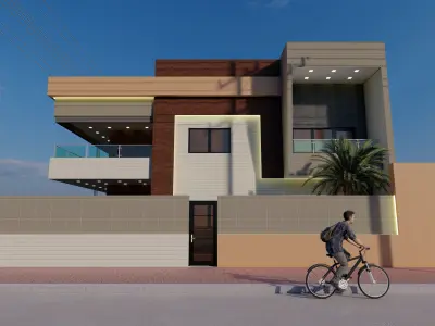 Home modern house on street Low-poly 3D model