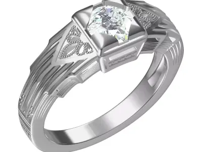 Single Round Diamond Filigree Art Deco Ring 2 3D print model