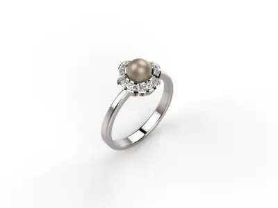 Ring and Earring of Pearls Classico flower 3D print model