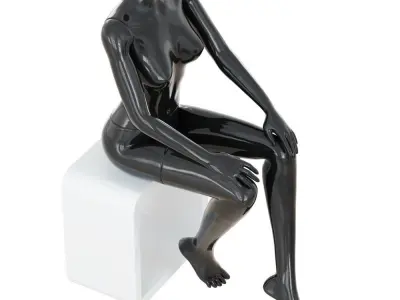 Female black mannequin sits on a white stool 42 3D model