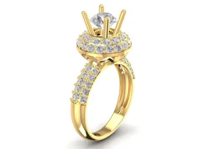 Luxury Halo Round Cut Diamond Engagement Ring for Women 1695 3D print model