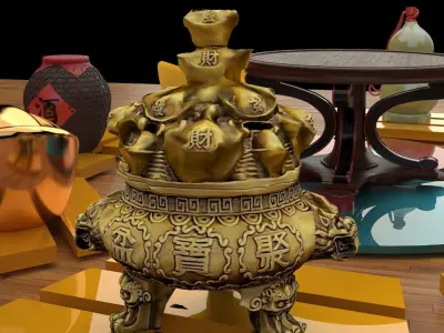Chinese gold pot   3D model