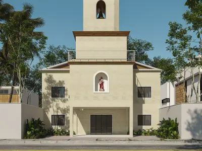 Chapel church on corner of street 3D model