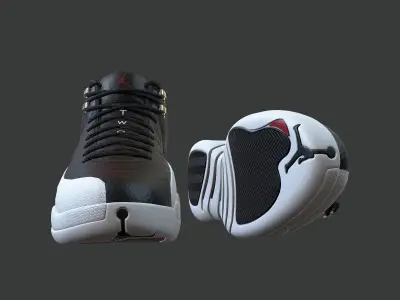 PBR Air Jordan 12-retro sneakers Playoff colorway Low-poly 3D model