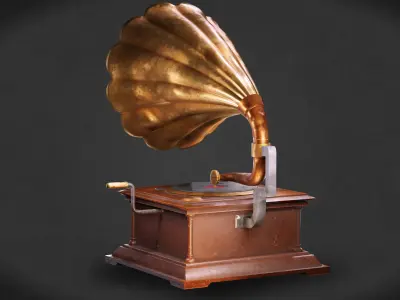Gramphone Low Poly Game Ready gramophone Low-poly 3D model