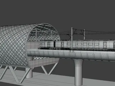 Elevated station with Azuma train 3D model