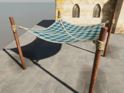 Canopies Collection curtain hanging on stone wall Low-poly 3D model