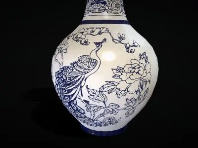 Chinese vase with firebird Low-poly 3D model