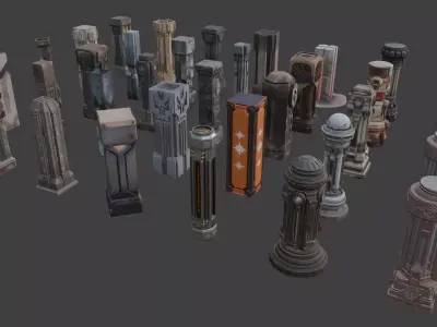 Futuristic Sci-Fi Columns Pack 1 3D model