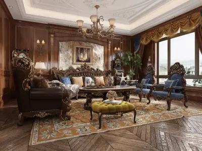 European classical living room Low-poly 3D model