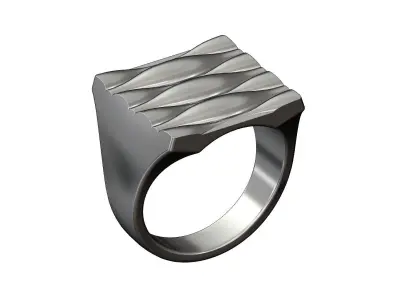 Chunky wave pattern square statemnt ring  3D print model