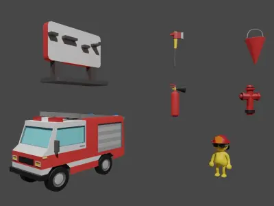 City builder Fire Department Pack Firecar Low poly Low-poly 3D model
