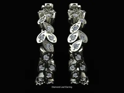 Leaf Set of Diamond Golden Earrings Ring and Pendant 3D Model Pack