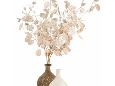 Bouquet of dried flowers Lunaria in a clay vase 131 3D model