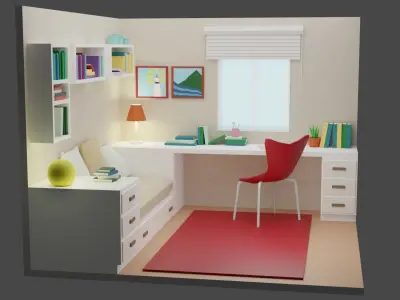 Bedroom 17 Low-poly 3D model