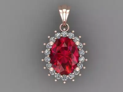 Ruby Rose Gold Diamond Pendant 3D Print Model 3D print model