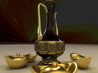 Chinese tea pot and yuanbao 3D model