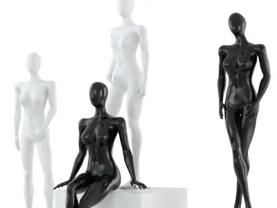 Two black and two white female mannequins in different poses 99 3D model