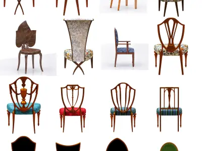 Dining set upholstered chair with wooden legs Low-poly 3D model