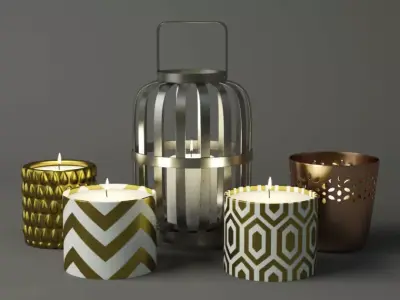 Lantern candles and candleholder by HM Home 3D model