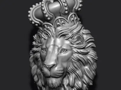 Lion pendant with crown and closed mouth v2 006 3D print model