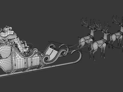 Santa Claus Sleigh with reindeers Low-poly 3D model