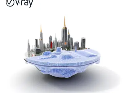 Futuristic Floating City Model Pack Low-poly 3D model