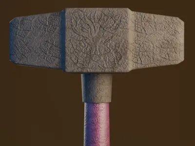 War hammer with a heavy stone hammerhead Free low-poly 3D model