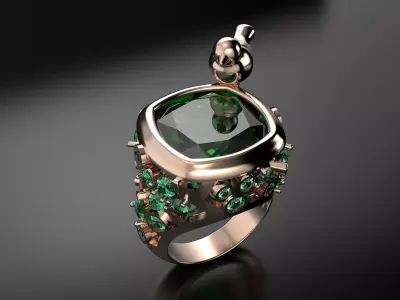 Ring with bird and gems 3D print model