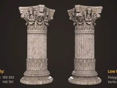 Corinthian Order Hight Low Poly Low-poly 3D model