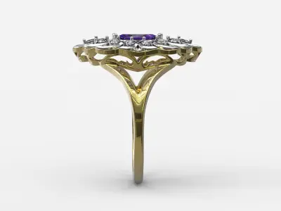 Set Marquise amethyst and diamond ring 3D print model