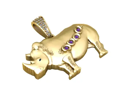 RHINO CHARM ANIMAL PENDANT 3D PRINTABLE MODEL  3D print model
