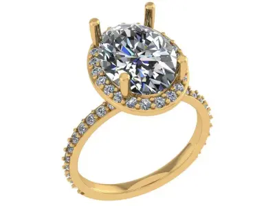 Oval halo solitaire diamond ring 3D print model