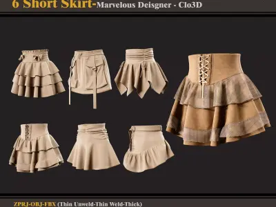 6 Short Skirts-Marvelous Designer-Clo3D -ZPRJ - FBX - OBJ 3D model