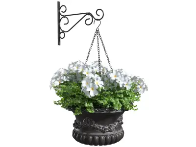 Hanging basket flowerpot rattan pot with flowers  3D model purchase