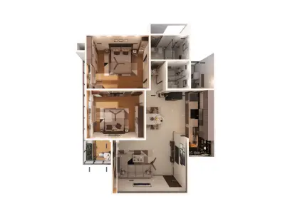 2 BHK Apartment Interior with Assets DS2 Low-poly 3D model