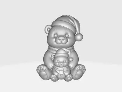 Christmas Bear Family Cute Mama Baby Bear in Santa HatS 3D print model