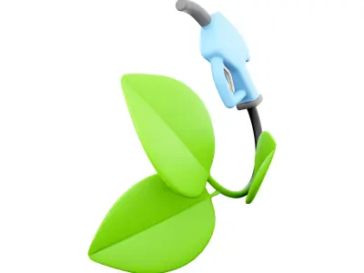 3d Fuel handle pump nozzle and hose with green leaves icon 3D model