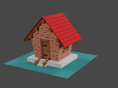 cartoon type brick  house textured  Free 3D model