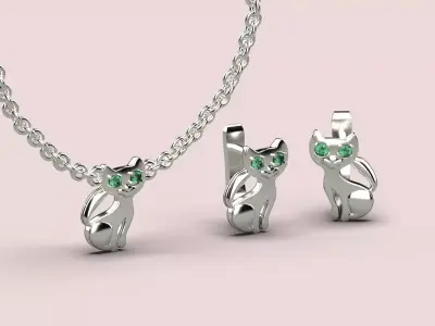 Cat earring and pendant Low-poly 3D model