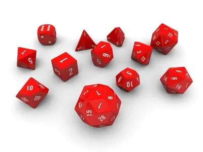 Polyhedral Dice Set - Red Low-poly 3D model