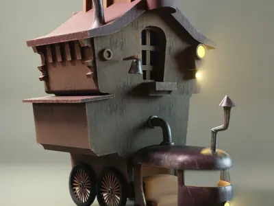 Stylized Caravan Low-poly 3D model