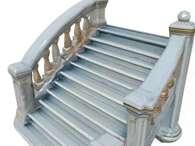 Elegant White and Gold Staircase Low-poly 3D model
