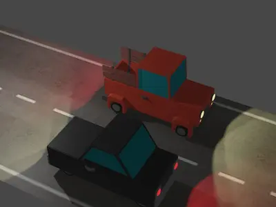 low poly cars truck road Low-poly 3D model