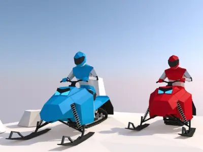 Cartoon Low Poly Snowmobile Racers Low-poly 3D model